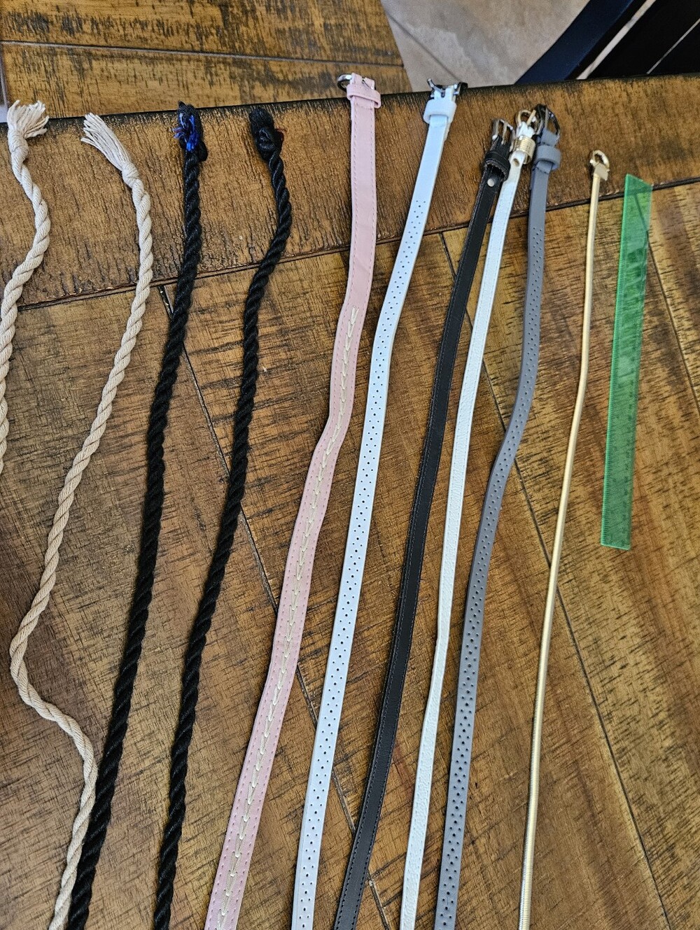 8 Belt. Assorted Women's Thin Fashion Belts - Pink, White, Black, Gray, Tan